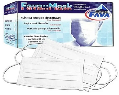 Máscara Cirúrgica Descartável Tripla c/ Elástico Branca - Fava