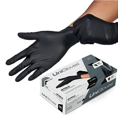 Luva de Procedimento Nitrilo s/ Pó Preta M - Unigloves
