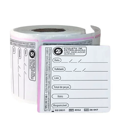Etiqueta de Esterilização c/ Indicador Químico Preenchida 50x50mm - 2i