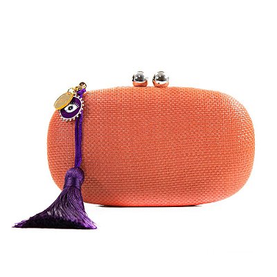 Bolsa De Mão Clutch Festa Casamento Formatura Laranja e Tassel Olho Grego Roxo