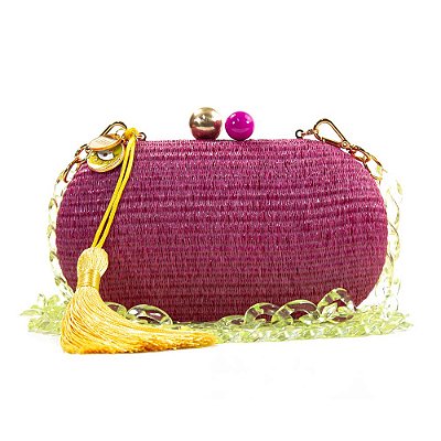 Bolsa De Mão Clutch Festa Casamento Formatura Pink Corrente Amarela