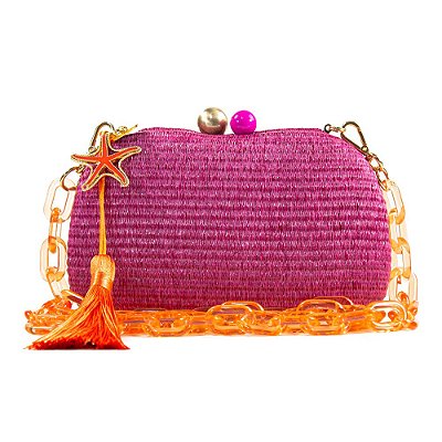 Bolsa de Mão Clutch Festa Casamento Formatura Pink e Laranja