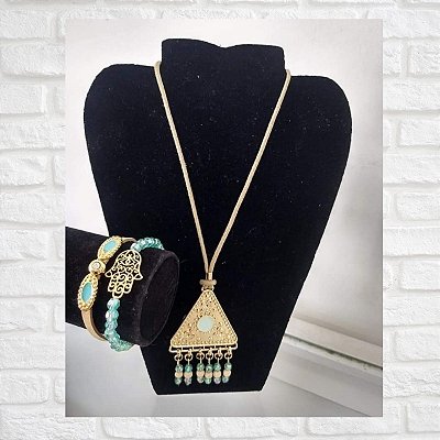 Conjunto Colar Longo e Mix de Pulseiras