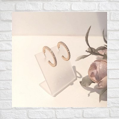 Brinco Argola com Strass Folheado à Ouro 18K