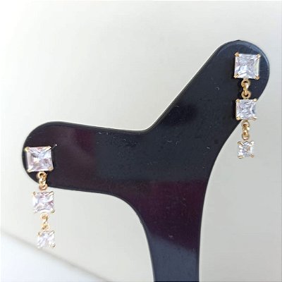 Brinco Pendente com Zircônias Folheado à Ouro 18K