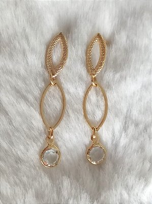 Brinco Longo Elos com Zircônia Folheado à Ouro 18 K