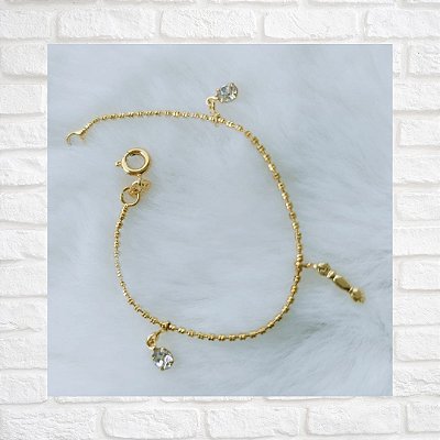 Pulseira para Bebê com Figa e Zircônias Folheada à Ouro 18K