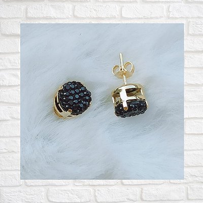 Brinco Pequeno com Zircônias Negras Folheado à Ouro 18K