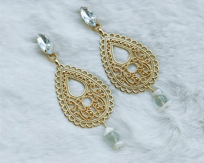 Brinco Maxi com Pedras Naturais Fluorita e Madrepérolas