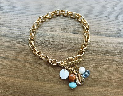 Pulseira de Corrente e Pingente Búzios
