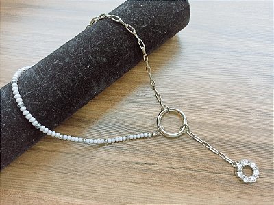 Colar Gravatinha de Corrente, Cristais e Strass
