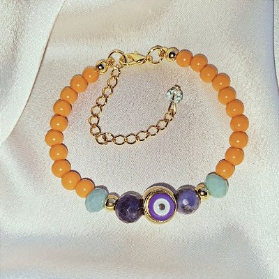 Pulseira Olho Grego Colorida com Sodalita e Cristais