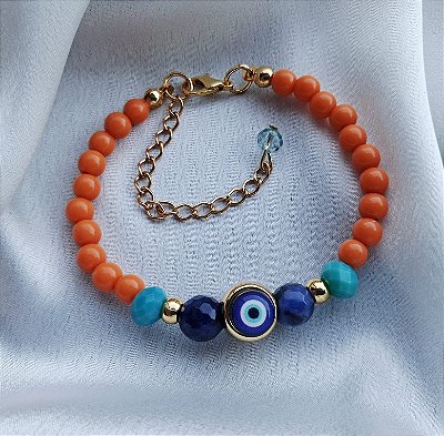 Pulseira Olho Grego Colorida com Sodalita e Cristais
