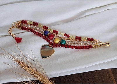 Pulseira Colorida 4 Camadas Pingente Coração