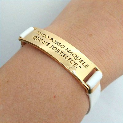 Pulseira Dourada (courino Branco) Tudo Posso