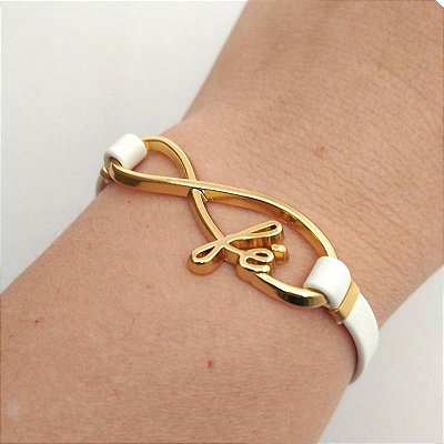 Pulseira Dourada (courino Branco) Fé