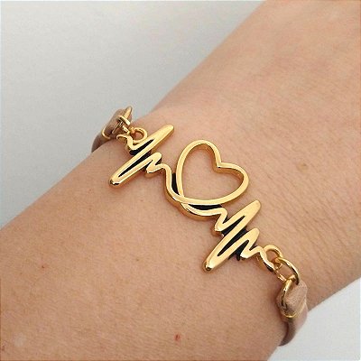 Pulseira Dourada (courino Bege) Pulsação