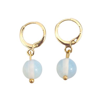 Brincos de argola com pingente pedra Agata transparente Signo Câncer folheado em ouro
