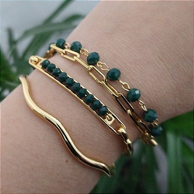 Mix de Pulseiras Cristais e Correntes Verde( tamanho único 15 a 17 cm)