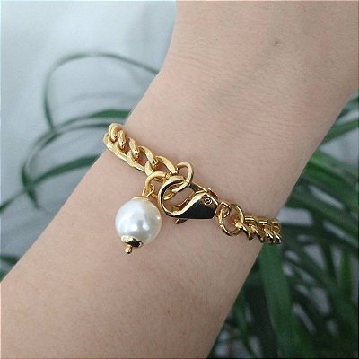 Pulseira Correntaria grumed com detalhe de pérola Stella folheado em ouro