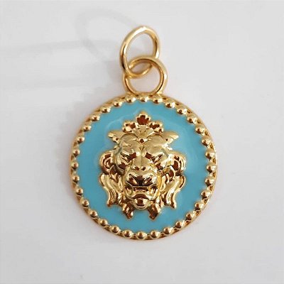 Pingente Dourado (resina Azul) Leão colors