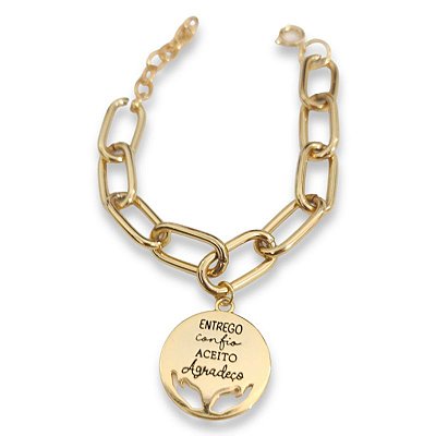 Pulseira  correntaria com pingente Entrego Confio aceito e agradeço folheado em ouro