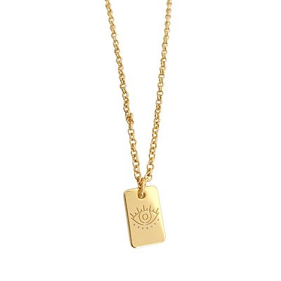 Colar Correntaria Fina P com pingente de olho grego (livra-me do mal olhado amém) Folheado em ouro 45 cm