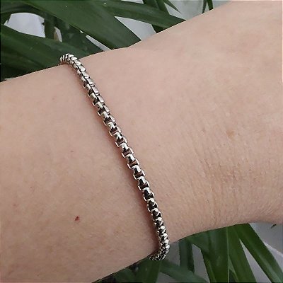 Pulseira Correntaria fina 3 mm Folheado em ródio ( prateada)