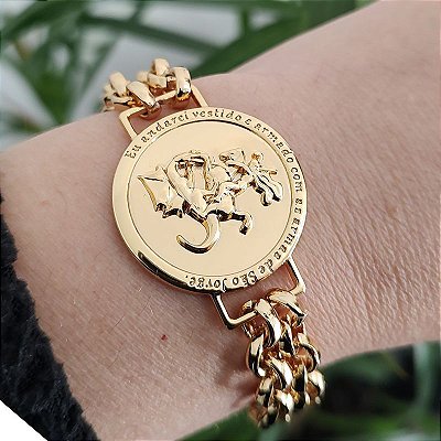 Pulseira Correntaria Dourada moeda São Jorge sem resina Folheado em ouro