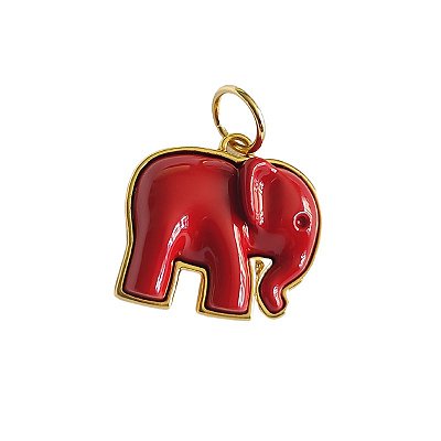 Pingente Elefante vermelho ( resina) folheado em ouro