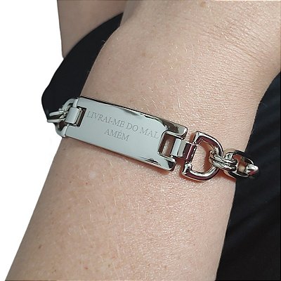 Pulseira Correntaria com placa Livrai-me do mal  amém folheado em Ródio ( prateado)