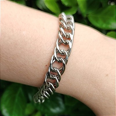 Pulseira Correntaria elos folheado em Ródio ( prateado) Nádia