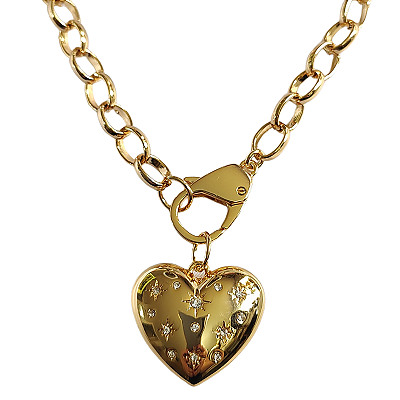 Colar Correntaria iris GG com coração redondo e strass Estela folheado em ouro