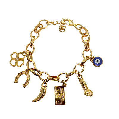Pulseira Correntaria sorte e prosperidade folheado em ouro
