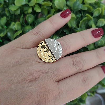 Anel ( conjunto) de meia lua dois banhos dourado  e ródio  ( tamanho 18)