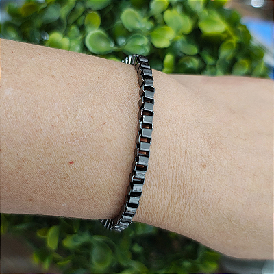 Pulseira Correntaria veneziana quadrada gratite - folheado em ródio negro ( P, M ou G)
