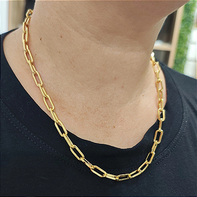 Colar Correntaria  M com elos quadrados médios 45 cm folheado em ouro Itália