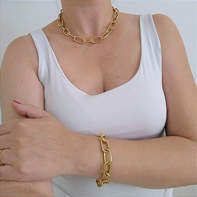 Conjunto Afrodite folheado em ouro  (Colar + Pulseira)