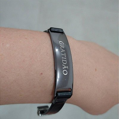 Pulseira Gratidão Ródio Negro Folheado