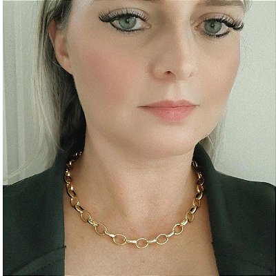 Colar Choker com design de elos redondos médios folheado em ouro