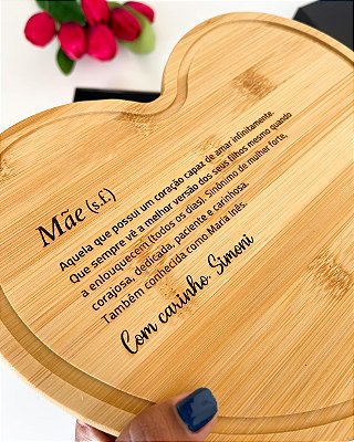 Tábua de Coração em Bambu Personalizada Dia das Mães