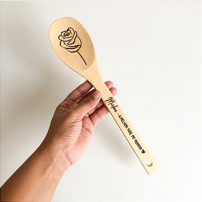 Colher de Pau 30 cm Em Bambu Personalizada Dia das Mães