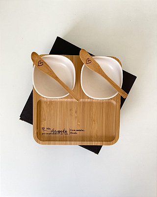 Kit Para Petiscos 5 Peças em Bambu Personalizado Dia das Mães