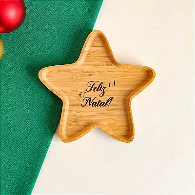 Mini Petisqueira Estrela Natal em Bambu Personalizada