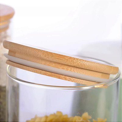 Pote de Vidro Mantimentos com Tampa Bambu Personalizada 1300 ml