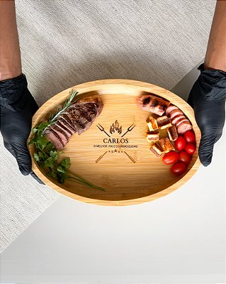 Gamela Churrasco Personalizada Oval em Bambu 33x23cm