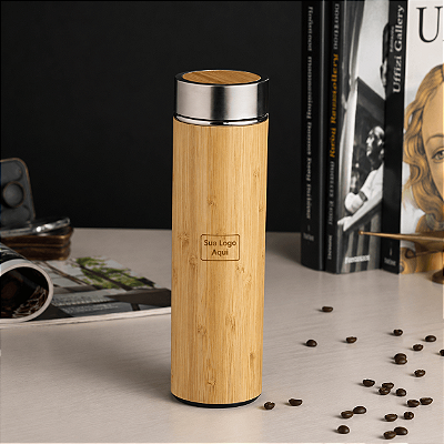 Garrafa Termica Inox Bambu Pesonalizada Brinde Corporatrvo 500ml