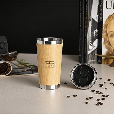 Copo Térmico Inox Bambu Personalizado Brinde Corporativo 500ml