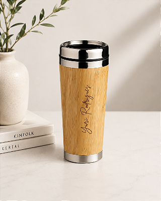 Copo Térmico Inox e Bambu Personalizado com Nome 500ml
