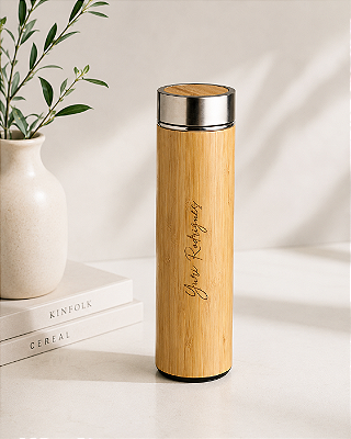 Garrafa Termica Inox e Bambu Pesonalizada com Nome 500ml